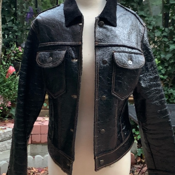 Distressed leather shearling  jacket - Picture 1 of 2